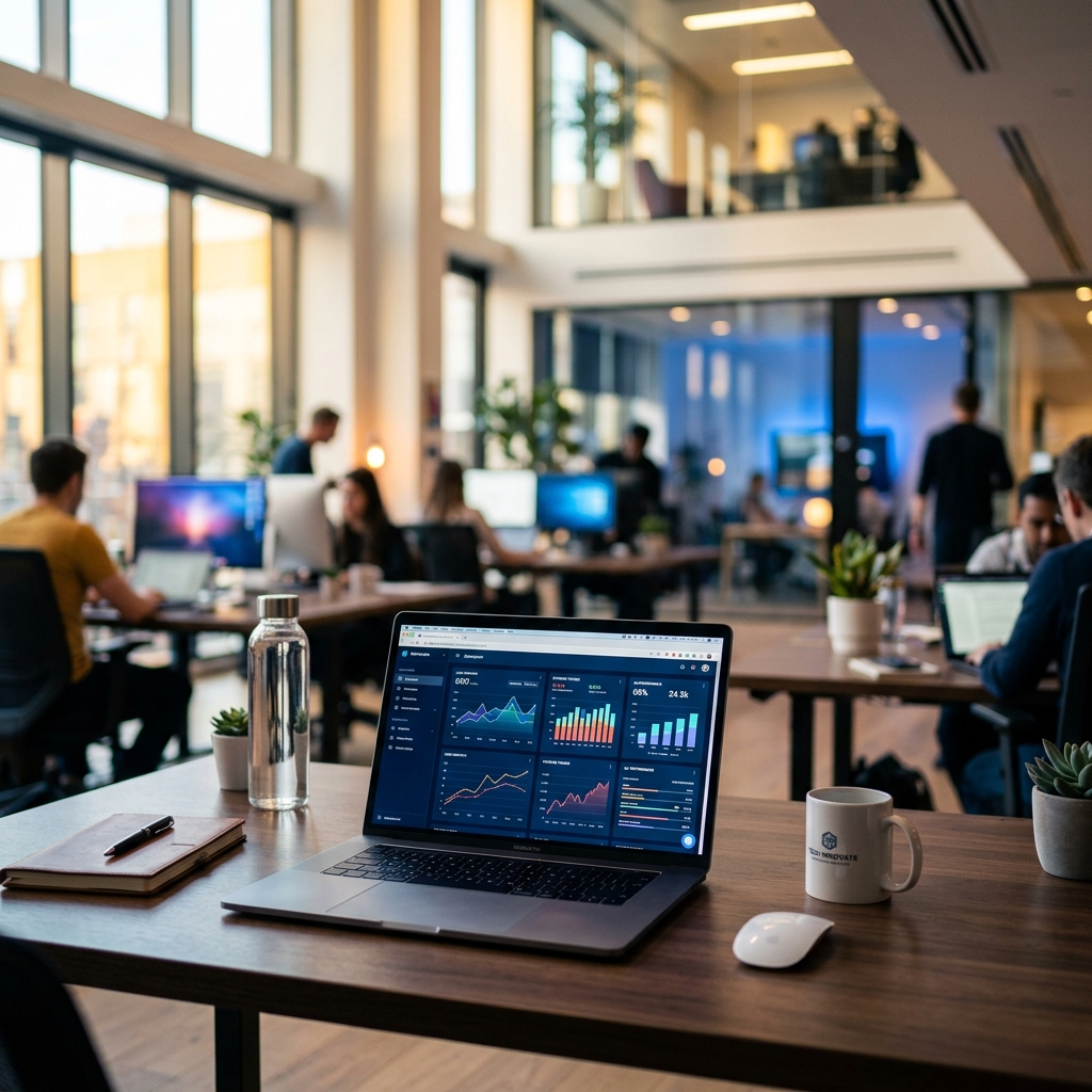 Representação visual de dashboard corporativo focado em dados de AI preditiva